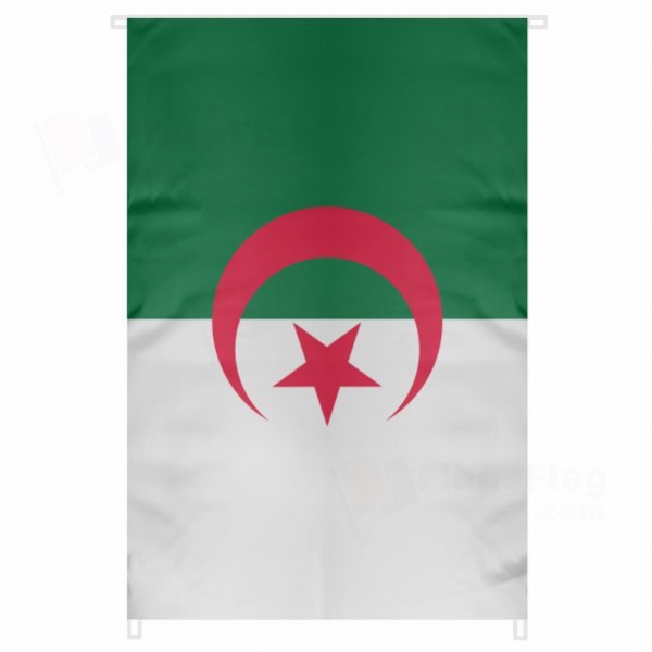 Algeria Large Size Flag Hanging on Building