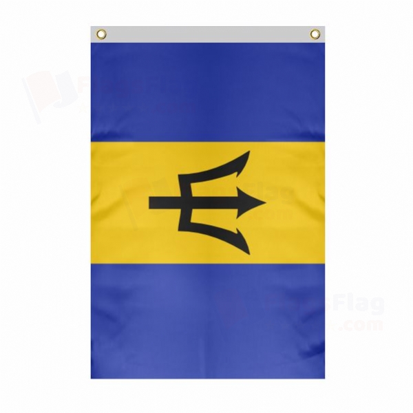 Barbados Large Size Flag Hanging on Building