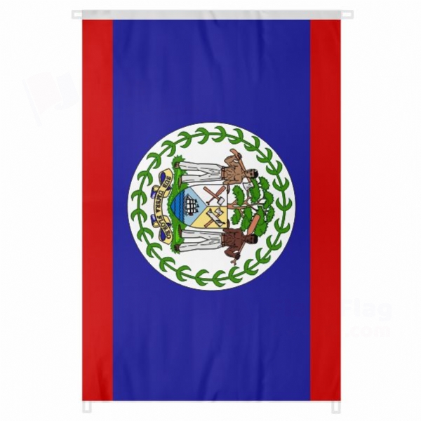 Belize Large Size Flag Hanging on Building