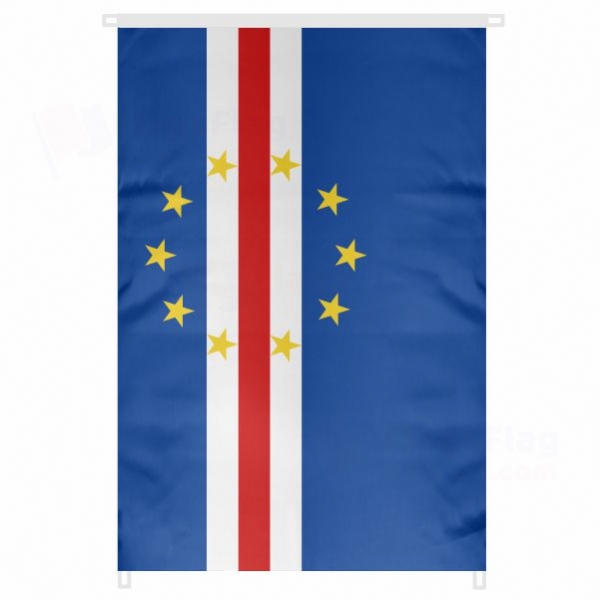 Cape Verde Large Size Flag Hanging on Building