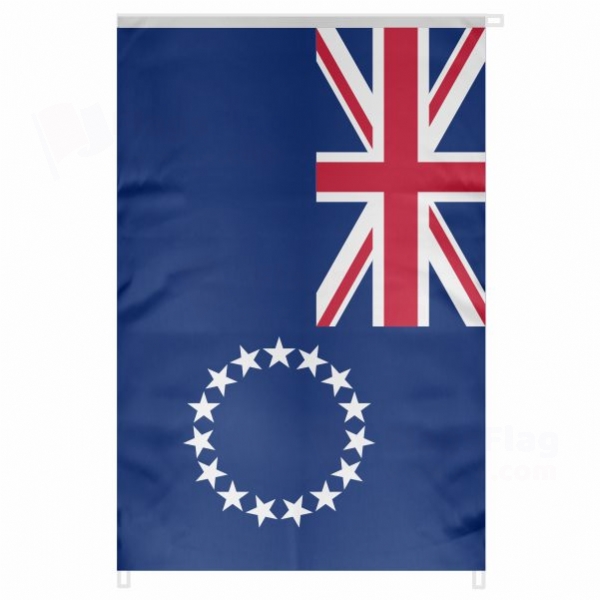 Cook Islands Large Size Flag Hanging on Building