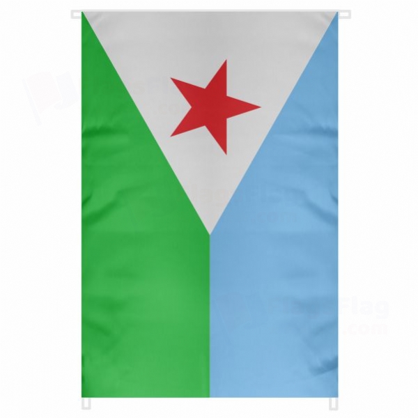 Djibouti Large Size Flag Hanging on Building