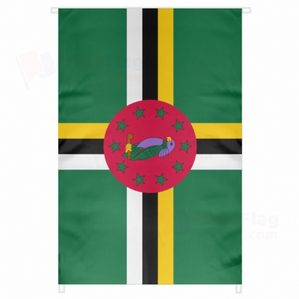 Dominica Large Size Flag Hanging on Building