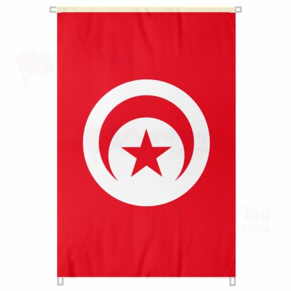 Tunisian Large Size Flag Hanging on Building